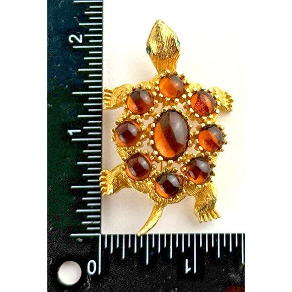 De Nicola Turtle Brooch Root Beer Rhinestones Vintage Complete Pretty - Picture 5 of 6